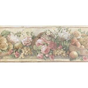 Wallpaper Border Basket Weave Flowers Grapes Fruit The Valley Collection